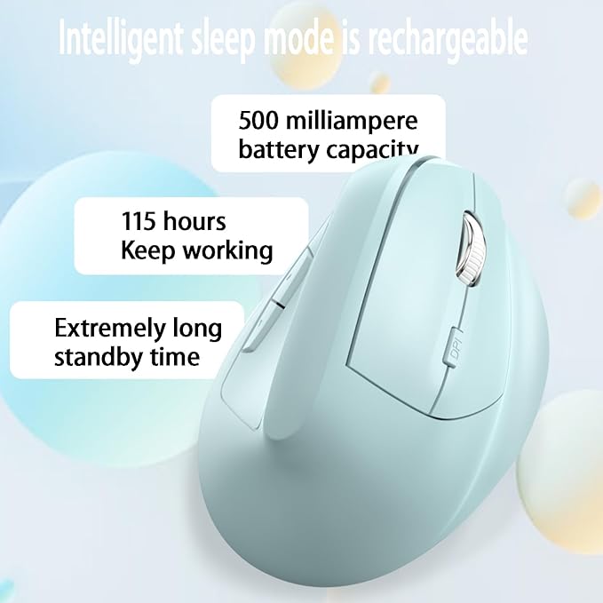 Ergonomic Vertical Mouse Wireless Rechargeable Ergo Mouse for Carpal Tunnel Relief 3200DPI Adjustable 6 Buttons for PC/Laptop/Mac/Windows (Aqua Green)