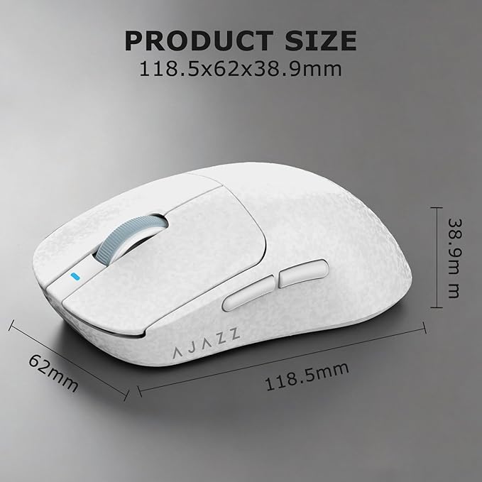 Ajazz AJ199 Wireless Gaming Mouse Carbon Fiber Shell Tri-Mode 2.4G/Bluetooth/USB-C 58g Ultra-Lightweight PAW3311 Sensor up to 24000 DPI 500mAh Battery for PC/Mac/Game/Travel White