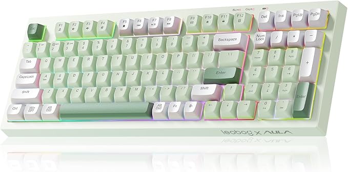 LEOBOG x Aula Gaming Keyboard Wireless Creamy Keyboard Bluetooth Computer Keyboards Ergonomic Typewriter Full Size with Number Pad Light Up RGB Backlit Tri-Mode BT/2.4GHz/USB-C - K99 Green