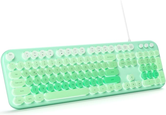 Wired Keyboard with Backlit Light Up Computer Keyboards with Multimedia Keys Full Size Wired Keyboard With Illuminated LED Plug and Play Anti-Wear Letters for Laptop Desktop- Green Colorful