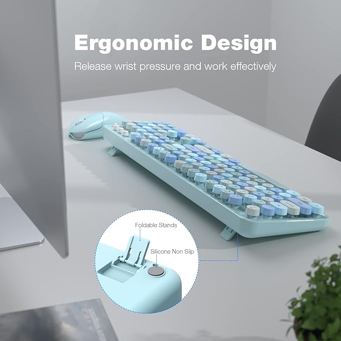 KNOWSQT Wireless Keyboard and Mouse Combo Blue 104 Keys Full-Sized 2.4 GHz Round Keycap Colorful Keyboards USB Receiver Plug and Play for Windows Mac PC Laptop Desktop