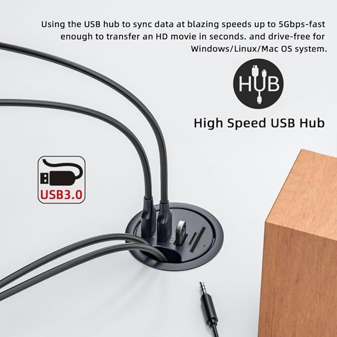 CY USB 3.0 Hub SD TF 3 Port USB 60mm Desk Grommet Splitter Dock Station Micro-SD Card Reader for Desktop PC Desk