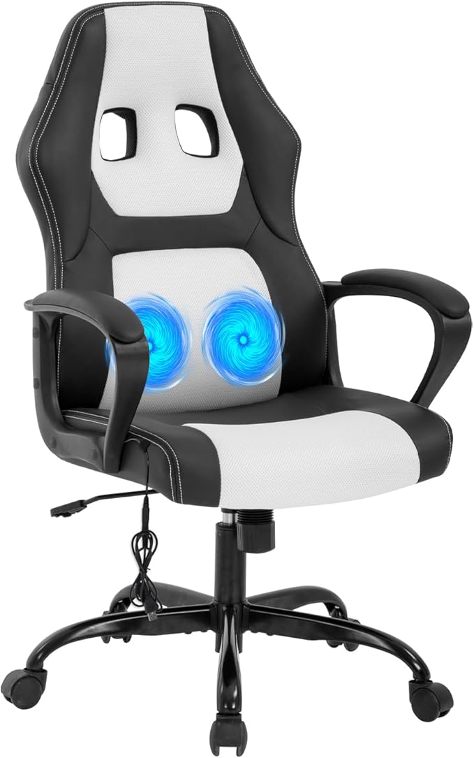 BestOffice Gaming Chair with Massage Ergonomic Office Desk Chair Adjustable Lumbar Support &amp HeadrestComputer Task Chair 360° Swivel for Adults (White)