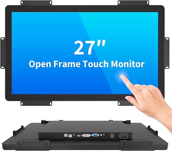 27 Inch Open Frame Touch Monitor PCAP 10-Point Touch Industrial Touchscreen Monitor with HDMI/VGA/DVI Interface Active Matrix TFT LCDLED Backlight with VESA Mount