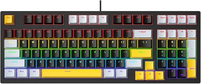 Small 98Keys Mechanical Gaming Keyboard with LED Backlights Ergonomic Keyboard for PC Gamers Office Wire Keyboard