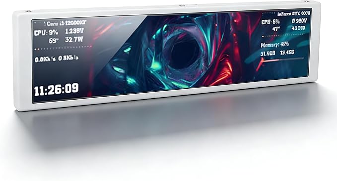 Dpofirs 9.2 Inch FHD PC Temperature Display Panel Computer Secondary Screen with Dynamic Video Themes and Single Cable Setup for CPU GPU Monitoring and Custom Desktop Setup (White)