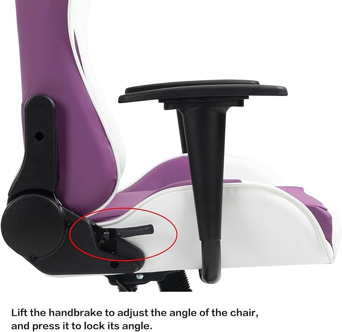 Modern-Depo Gaming Chair with Headrest and Lumbar Support Height Adjustable Swivel Office Chair High-Back Recliner Purple White