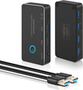 RSHTECH USB 3.0 Switch Selector Aluminum with 4 USB-3.0 Ports 3.5mm Audio Jack 2 Computers Sharing 5 Peripheral Devices USB KM Switcher hub with 2 USB Cable for Keyboard Mouse Printer