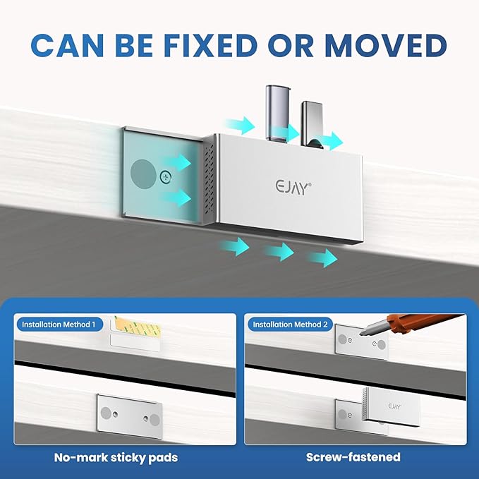 EJAY 5-in-1 Magnetic USB 3.0 Hub with SD/TF Card Reader 2 USB-A + 1 USB-C Ports Includes Sliding Rail Screws &amp Sticky Pads for MacBook Laptop PC Silver