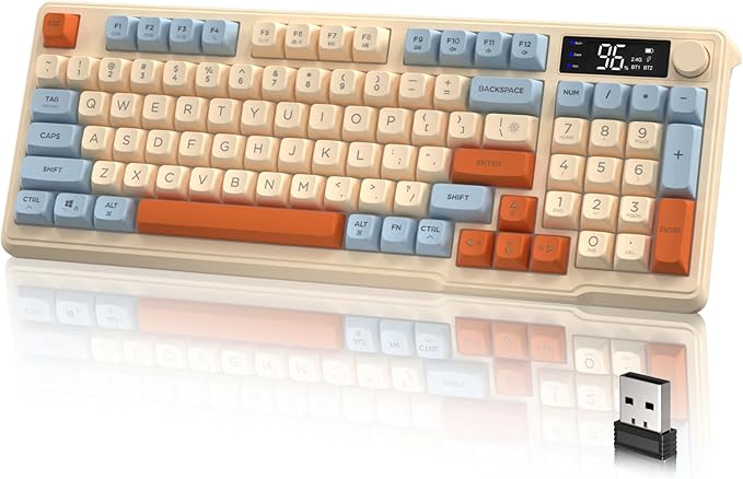 LexonElec M96 Wireless Gaming KeyboardKnob Control Bluetooth/2.4G Wireless Mechanical Feeling KeyboardRGB LED Backlit with Display Screen PBT Keycap 3000mAh 94-Key Layout for Win/Mac (Blueberry)