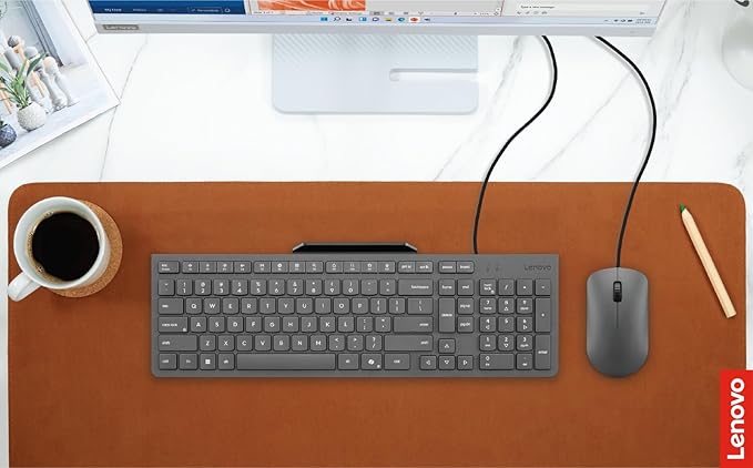 Lenovo 310 USB-A Wired Keyboard Mouse Combo Quiet Keys Ultra-Slim Gaming Design Spill-Resistant Integrated Phone Stand Compatible w Laptop PC Tablet – Ergonomic Mouse Mechanical Keyboard USB