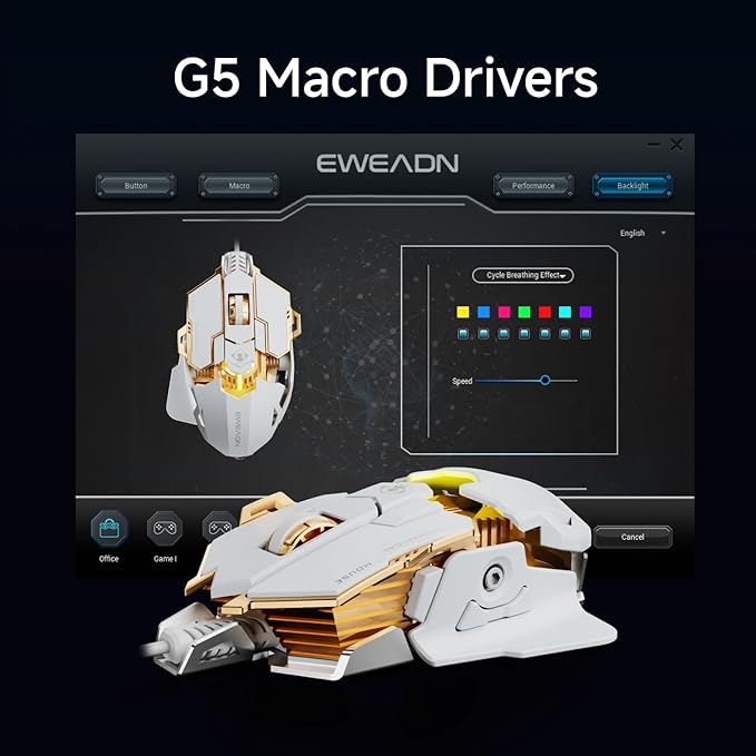 EWEADN G5 Wired Gaming Mouse Ergonomic RGB Computer Mouse 12800 Adjustable DPI 9 Programmable Macro Buttons with Rapid Fire Key Compatible for PC/Laptop/Windows-White