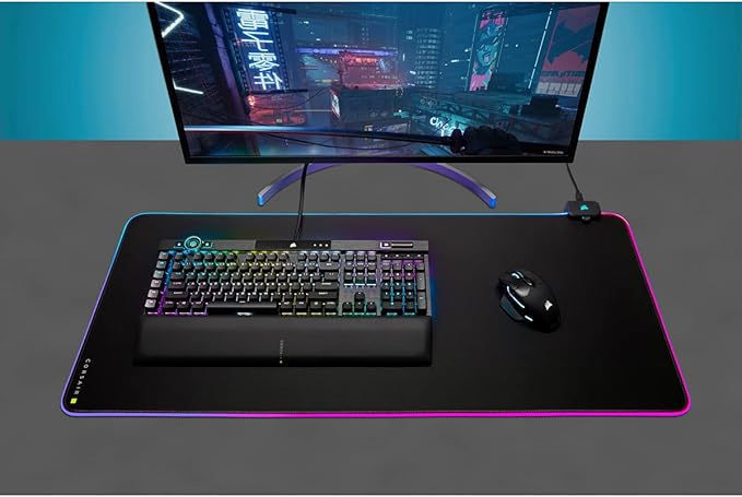 Corsair MM700 RGB Extended Cloth Gaming Mouse Pad - 36.6 x 15.8 - 360° RGB Lighting - Two USB Port Hub - Thick Rubber - Black