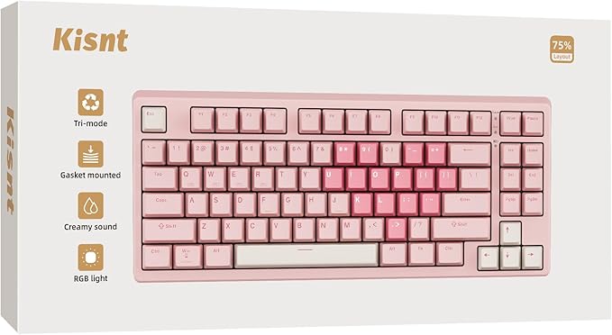 KN85 Wireless Mechanical Gaming Keyboard 75% Layout with RGB Backlit Custom Hot Swappable Creamy Sound Bluetooth/2.4GHz/USB-C Compatible with Windows/Mac/PC (Rose Pink Linear Switch)
