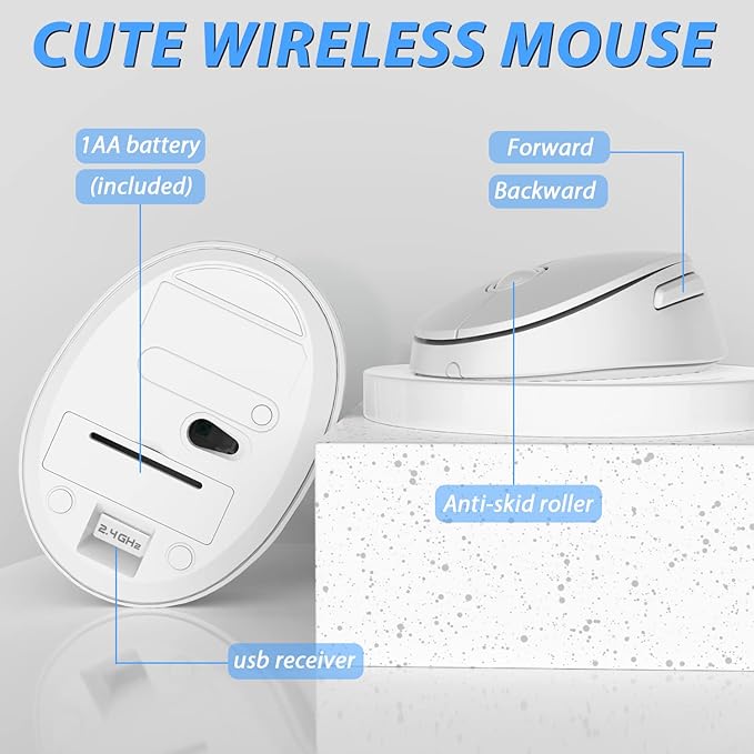 Wireless Keyboard Mouse Combo 104 Keys Cute White Keyboard with Number Pad &amp Mouse for Windows Computer PC Notebook Laptop (White)