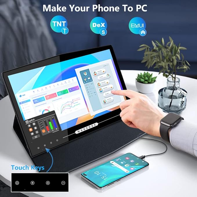 OLED Portable Touchscreen Monitor 13.3 2K 1MS Portable Gaming Monitor 100% DCI-P3 Ultra-Thin Computer External Display External Second Screen USB C/HDMI with Smart Cover
