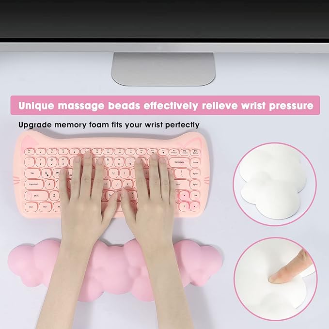 Gaming Keyboard Wrist Rest PadMemory Foam Palm Rest Ergonomic Hand Rest for Computer KeyboardLaptopMacLightweight for Easy Typing Pain Relief-Pink