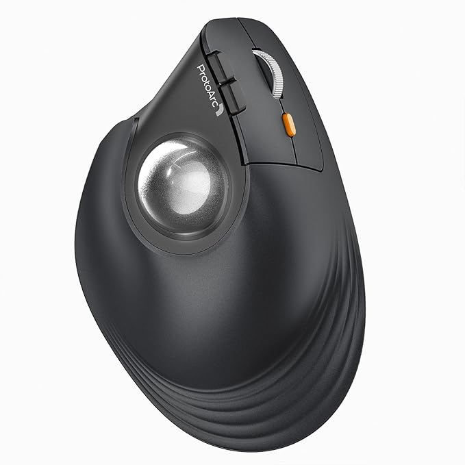 ProtoArc Vertical Wireless Trackball Mouse EM05 NL Bluetooth Ergonomic Rollerball Mouse Rechargeable Computer Laptop Thumb Mice 3 Device Connection Compatible with iPad Mac Windows PC-Silver