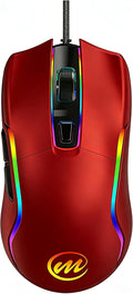 memzuoix Wired Gaming Mouse with RGB - 6 Adjustable DPI up to 12800 6 Buttons 12 Lighting Modes Ergonomic Design with Anti-Slip Rubber Wheel 5.6ft Braided Cable for PC/Mac/Windows - Red