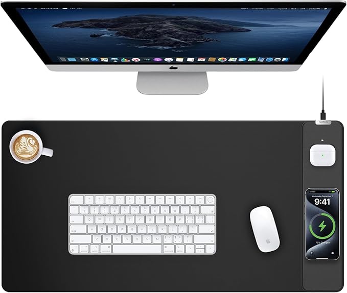 TopMade Mouse Pad with 15W Wireless Charging Gaming Mousepad Home Office Large Desk Pad with Ultra-Smooth Surface Non-Slip Base Waterproof Keyboard Pad Classic Black Desk Mat