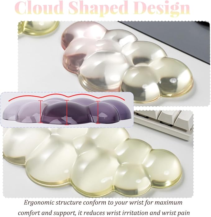 Gel Keyboard Wrist Rest Cloud Set Clear Ergonomic Wrist Support and Arm Support Keyboard Rest for Typing Pain Relief with Non-Slip Soft Washable Wrist Rest(Yellow Pink)