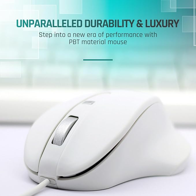 Matias Premium Wired USB-C PBT Computer Mouse - High Precision Ergonomic Design - Left Right Hand Use - Home and Office Use - Compatible for PC MacBook Chromebook Laptop Desktop - (White)