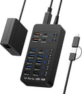 14-in-1 Powered USB Hub with 60W PD Charging 6 USB 3.0 Ports 4 Fast-Charging Ports 1 USB-C 3.0 Data Port &amp LED Switches for Laptop Phone Tablet