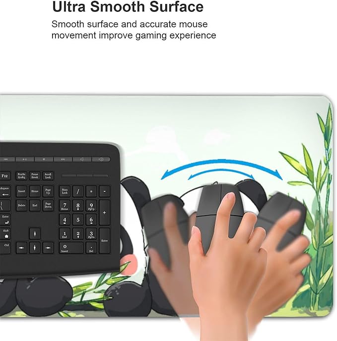 Cute Panda Gaming Mouse Pad Non-Slip Rubber Base 2XL Mousepad with Stitched EdgesWaterproof Washable Mouse Mat for Desk Home Office Gaming 16x35.5in