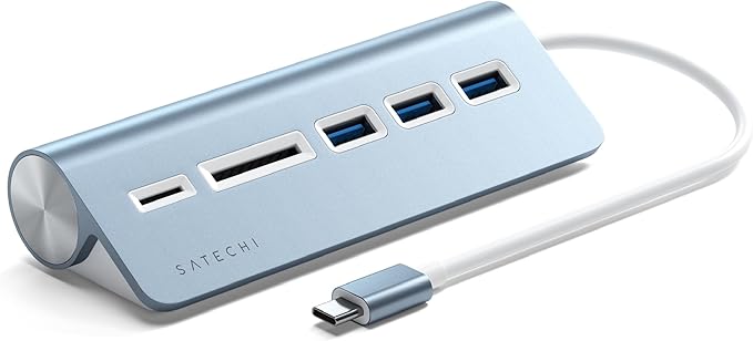 Satechi USB C Hub for Desktop USB C Hub with 3 USB-A 3.0 Data Ports Micro/SD Card Readers USBC Hub for MacBook Air/Pro M5/M4 Dell HP Surface Lenovo - Blue