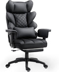 Dowinx Big and Tall Office Chair with Pocket Spring CushionHigh Back Computer Gaming Chairs with Adjustable ArmrestsExecutive Desk Chairs with Lumbar Support and FootrestPU Leather-Black