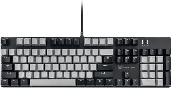 104 Keys Wired Mechanical Gaming Keyboard | White LED Backlit US Layout | Hot Swappable Blue Switch Full Size Mechanical Keyboard | Black &amp Grey Keycaps Light Up PC Gaming Computer Keyboards