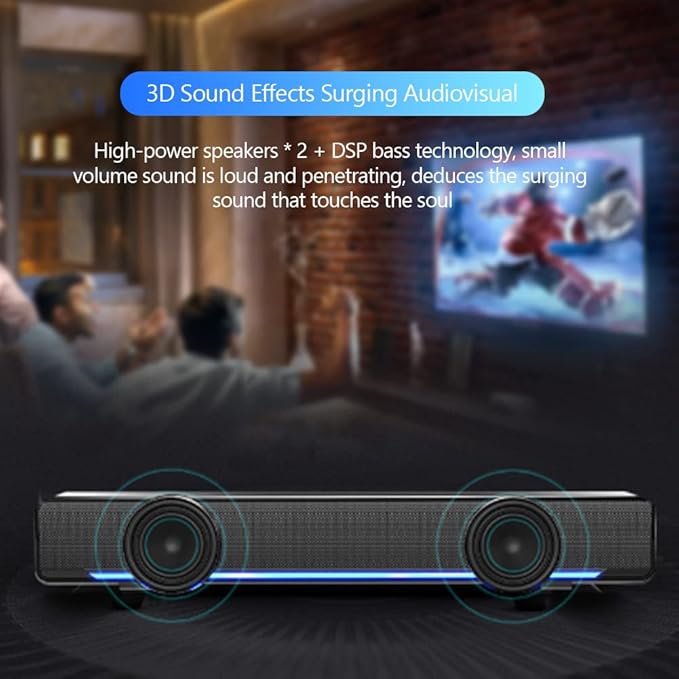 Wendry Computer Speakers3.5mm Computer Sound Bass Surround Sound BoxUSB Powered Portable Soundbar with 3D Stereo Sound and LED Breathing Light