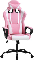 Ergonomic Gaming Chair Home Office Desk Chair with Headrest and Lumbar Support for Adults Height Adjustable Computer Chairs Pu Leather 360° Swivel High-Back Pink