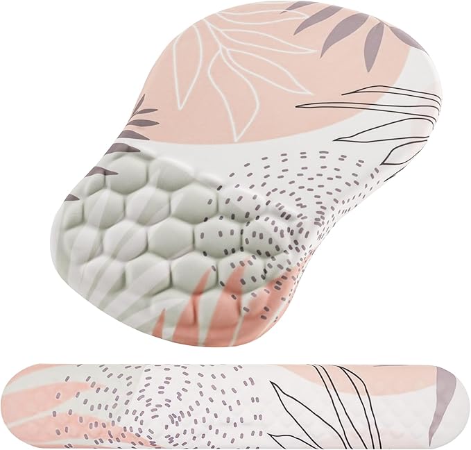Mouse Pad Wrist Support 2 in1 Keyboard Wrist Rest+ Ergonomic Mouse Pad Non-Slip Wrist Rest for Computer Keyboard Made Easy Typing &amp Relieve Wrist Pain（Leaf