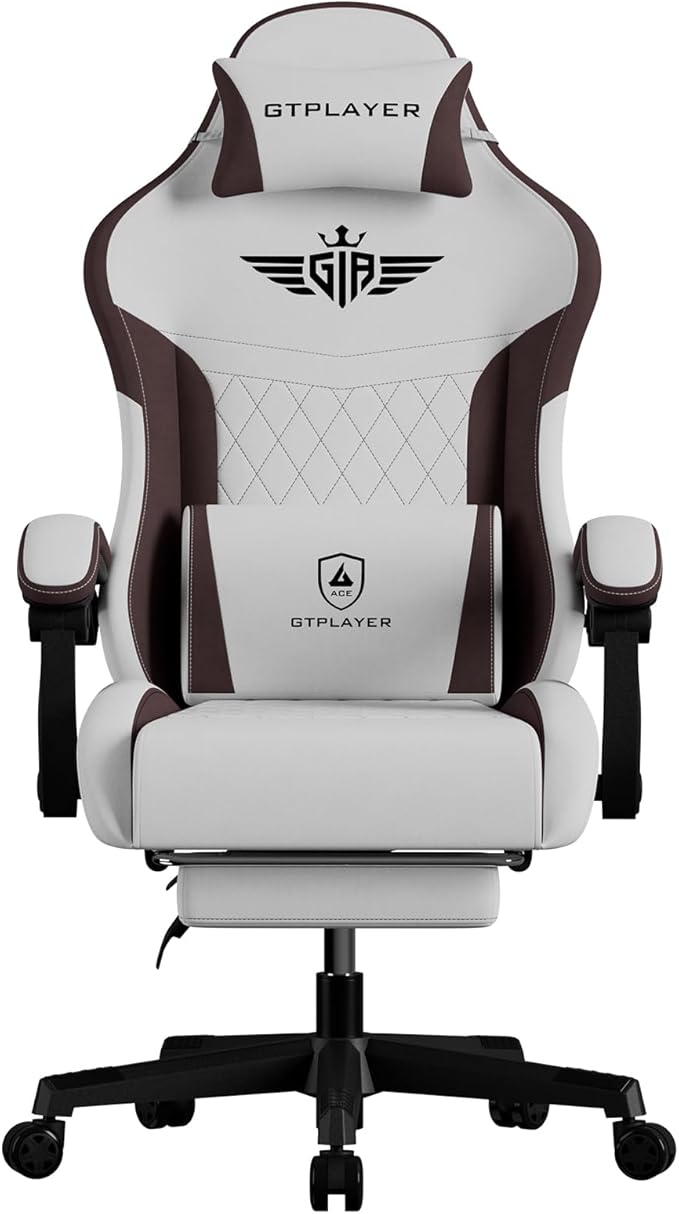 GTPLAYER Gaming Chair Video Game Chairs with Footrest and Lumbar Support Computer Chair for Adults with Extended Backrest Ergonomic Reclining Silla Gamer Fabric Brown