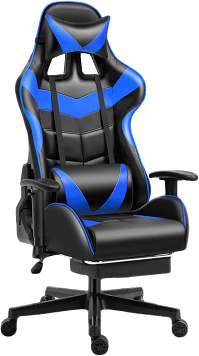 Ergonomic Gaming Chair with Footrest and Lumbar Support Pu Leather High Back Video Game Chairs Height Adjustable Computer Chairs with HeadrestBlueHeight 128138CM