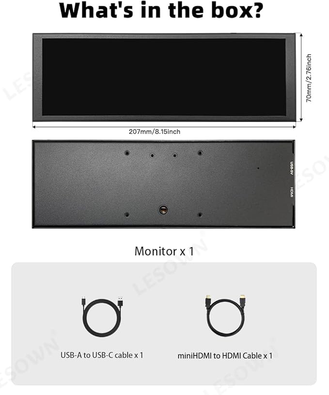 Portable Bar Sub Monitor 7.9 inch Touchscreen LCD IPS 400x1280 mini HDMI USB Long Strip Screen CPU GPU Case Aida64 External Display