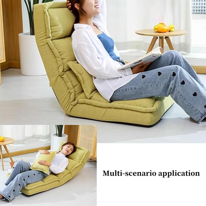 Floor Chairs for Adults Floor Lounger with 5-Position Adjustable Backrest and Headrest Folding Floor Gaming Chair Folding Lazy Sofa Chair for Living Room Bedroom(/Khaki)