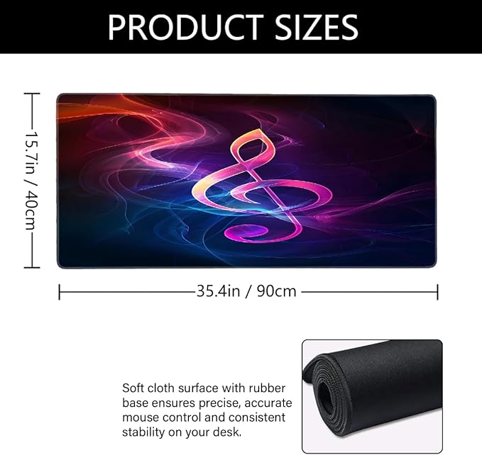 Purple Abstract Music Note Large Mouse Pad Gaming Mousepad Desk Mat for Desktop Computer Keyboard Waterproof Mouse Mat Desk Pad with Non-Slip Base for Game School Office Home 35.4 x 15.7