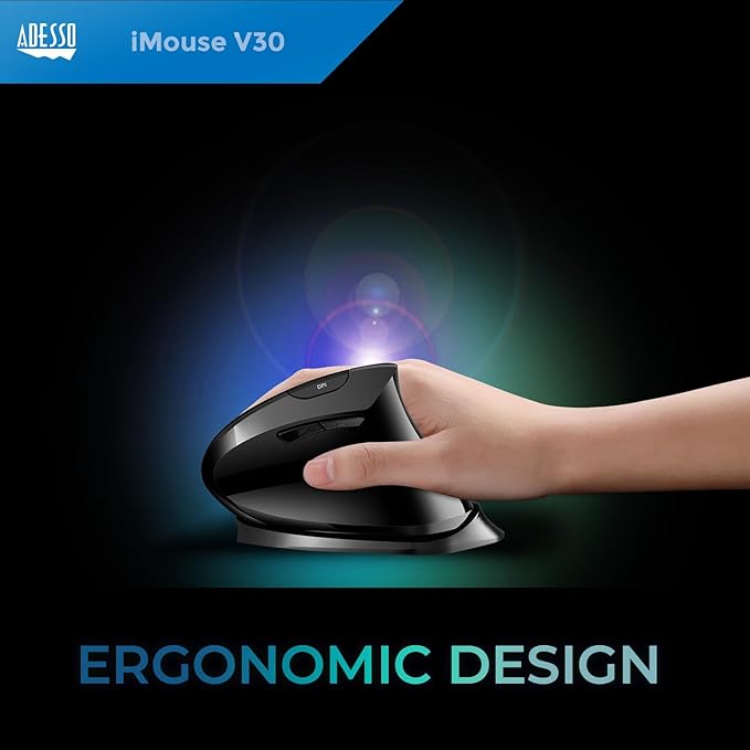 Adesso iMouse V30 Wireless Adjustable Vertical Ergonomic Mouse with Customizable Angles and DPI Switch - Reduces Wrist Strain 2.4GHz USB Receiver Made in Taiwan TAA-Compliant