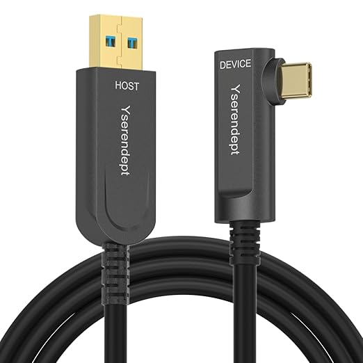 USB C Cable 33ft Right AngleFiber Optic USB 3.2 Gen2 10Gbps Active Optical Long Distance USB A to C Cord for Webcams4K CamerasVR/ARHubsHDDsProjectors &amp Medical Systems