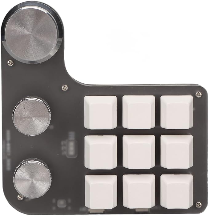 Yoidesu 9 Keys One Handed Mechanical Gaming Keyboard Mini Keypad Programmable Macro Keyboard with 3 Knobs USB Shortcut Multifunction Keyboard for PC Computer Gaming (White)