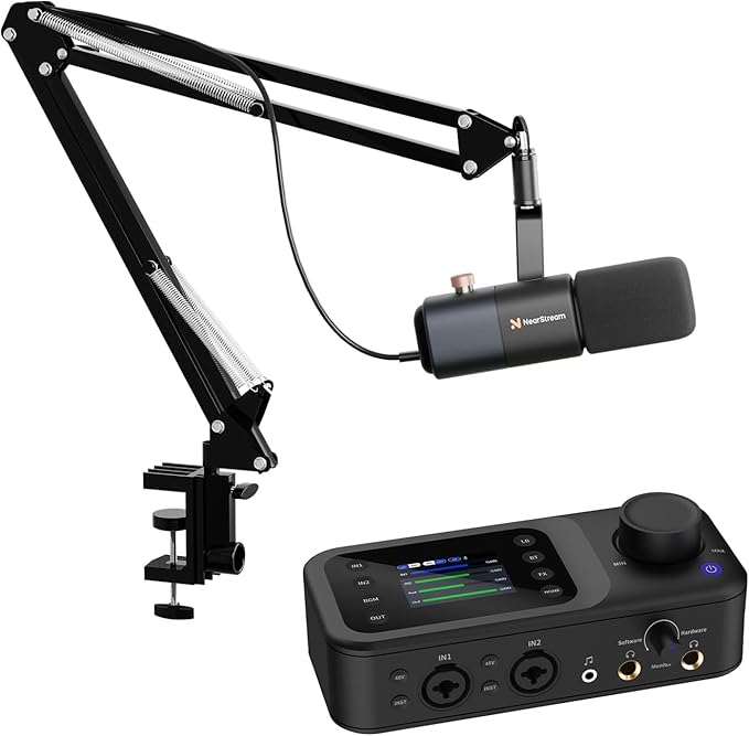 NearStream Podcast Equipment Bundle-XLR/USB Microphone with Boom Arm and Audio Interface