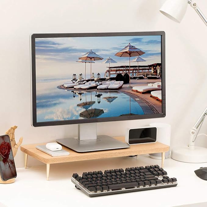 Monitor Stand Wood Riser with 4 USB Ports Computer Monitor Stand with America Walnut Data Transfer Charging Hub -Compatible with Computer Mac PCs Smartphone 20.5*8.3in