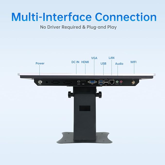 18.5-inch POS Touchscreen Monitor with Stand16:9 Display 1920 x 1080PWiFi &amp LANBuilt-in SpeakersWin 10 i7 8GB RAM &amp 256GB SSDSuitable for Restaurant RetailBar &amp Small Business