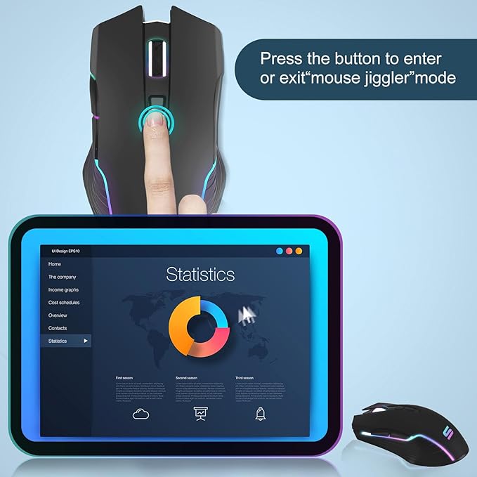 Wireless USB C Mouse with Jiggler for Computer Mac Laptop LED Wireless Rechargeable Mouse for MacBook Air Pro/iMac Desktop with Type C Adapter Ergonomic 5 Adjustable 3200 DPI 7-Color LED