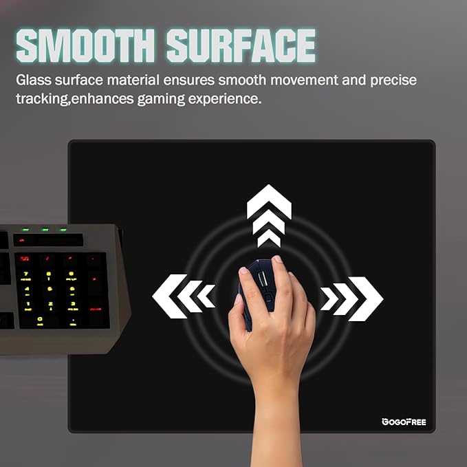 Glass Mousepad with Hard Surface for Gaming Ultra Smooth Mouse Mat Water-Resistant Large Mouse Pad Precision Speed Control for Esport Games/Office Black XL(15.7’’×19.6’’)