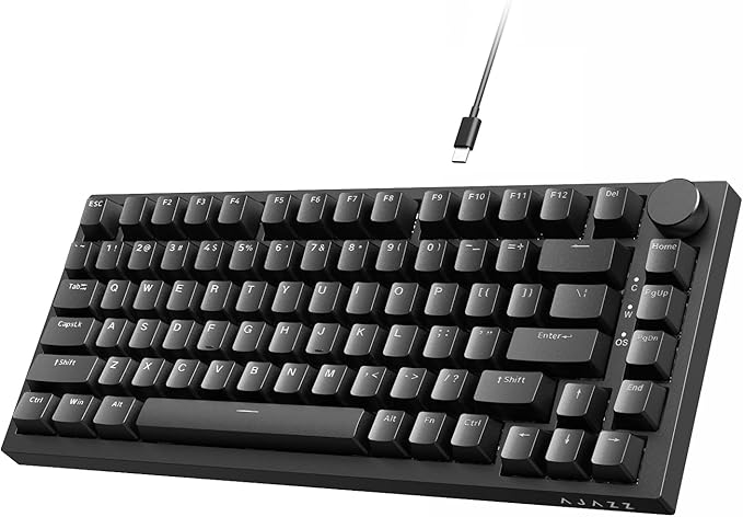 ATTACK SHARK Ajazz AK820 Mechanical Keyboard with CNC Knob Control75% Gasket Mount Keyboard and Detachable USB Wired Gaming Keyboard for Win/MacWhite LightNKROBlue Clicky Switch(Black)