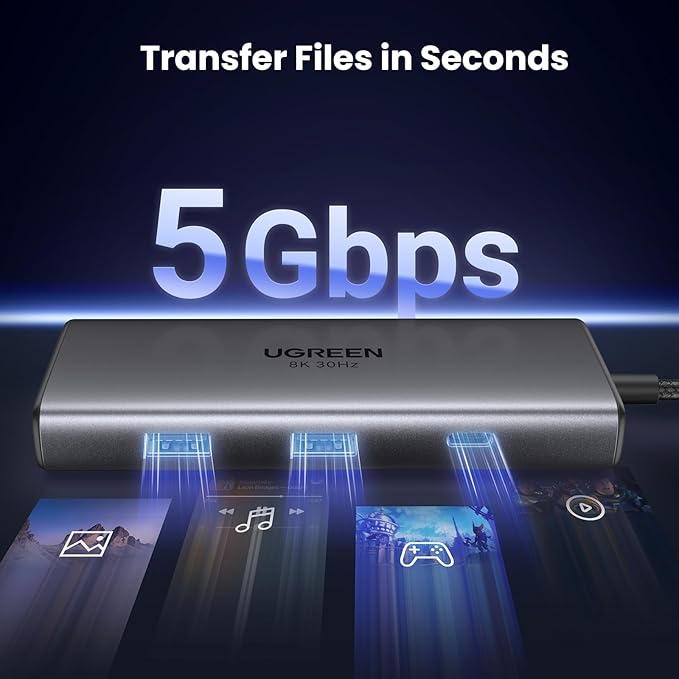 UGREEN Docking Station Revodok 206 USB C Hub (6-in-1) with Dual 4K@60Hz Single 8K@30Hz 100W Power Delivery 3X 5Gbps USB Data Ports USB-C Dock for Thinkpad HP Dell Laptops and More