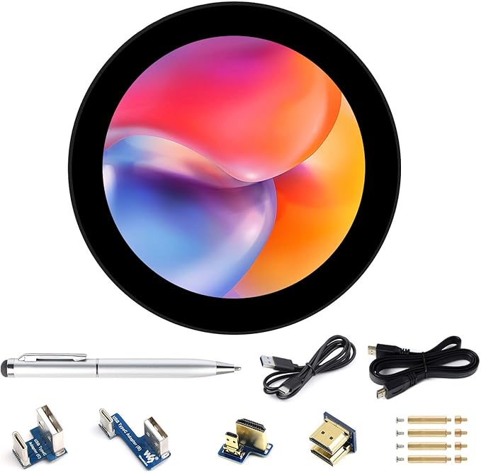 waveshare 3.4inch HDMI Round Touch Display 800×800 Resolution IPS 10-Point Touch Compatible with Raspberry Pi 5/4B/3B/Zero/Zero W/Zero 2W/Pico/Pico W/Pico WH Support Jetson Nano and Mini PC